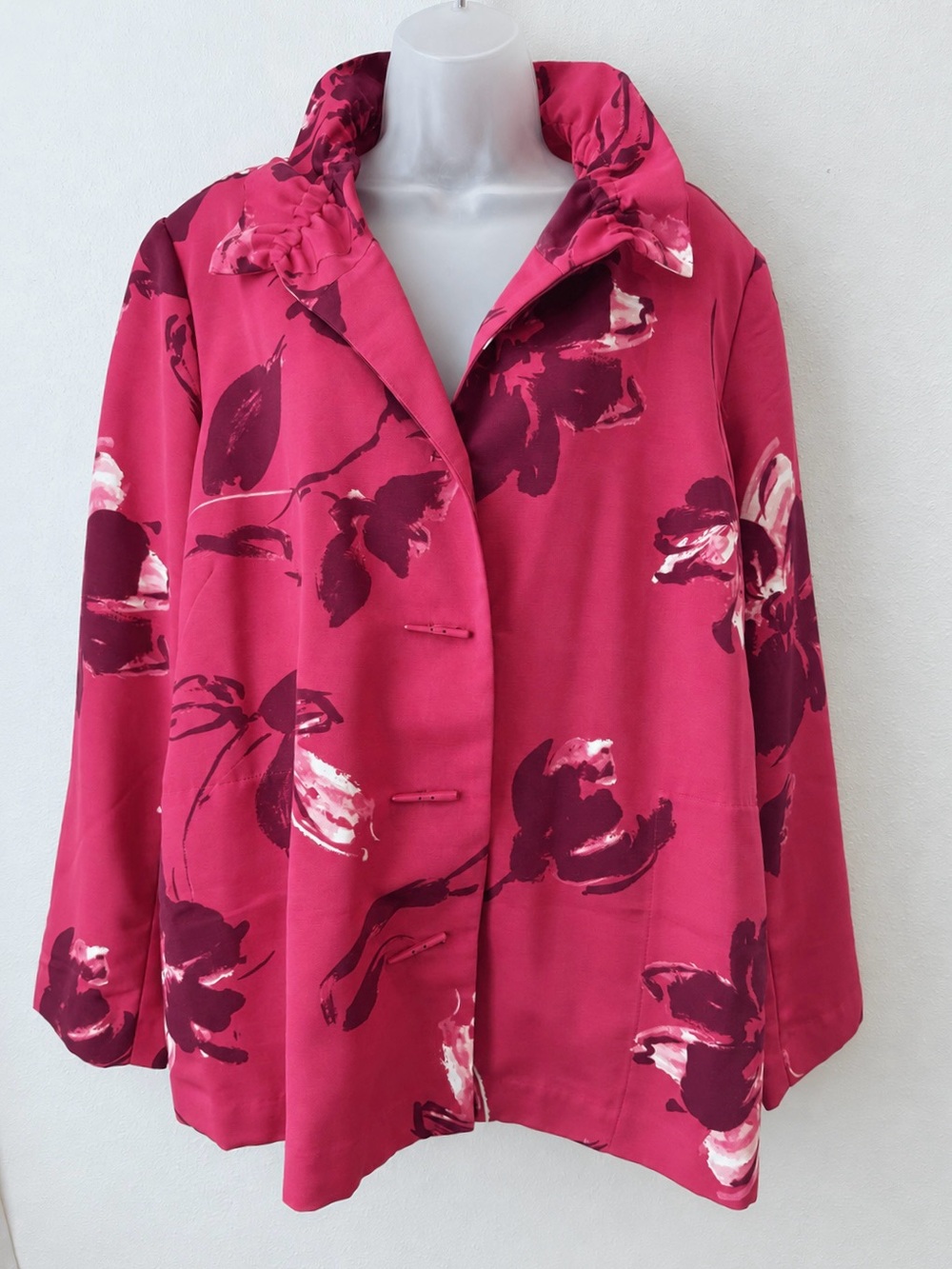 Dennis Basso Jacket XL Fuchsia Floral Toggle Buttons Rosette